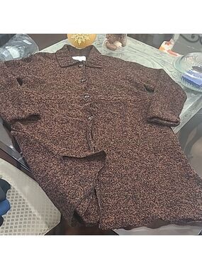 SUSAN BROSTOL WOMENS LONG MERINO WOOL BROWN BUTTONED SLIT SWEATER L